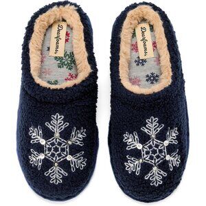 Women's Snowflake Blue Christmas Holiday Fuzzy Cozy Novelty House Slipper Shoes